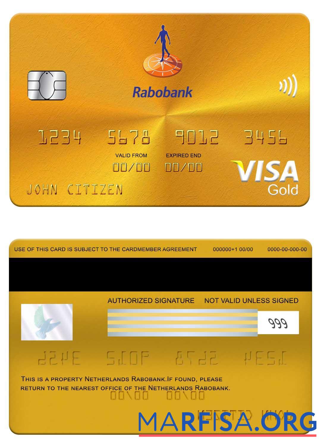 Realistic Netherlands Rabobank visa gold card sample